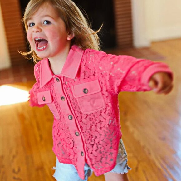 NWT Size XL 10/12-Rose Cotton Floral Lace Button Down Top - Picture 1 of 4